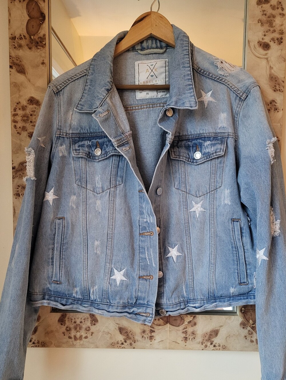 Angel Kiss Light Blue Denim Jacket with Embroidered Stars
